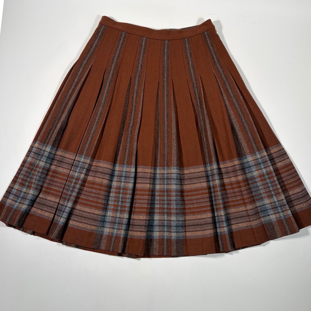 Pendleton Wool Pleated Plaid Skirt Rust Brown Dark Academia Old Money Vintage 6 - Picture 3 of 7